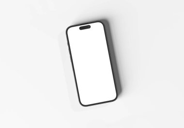 PARIS - Fransa 1 Eylül 2023: Yeni çıkan Apple akıllı telefonu, Iphone maksimum 14 profesyonel gümüş renkli gerçekçi 3D görüntüleme, gölge ve beyaz arkaplan üzerinde yansıması olan ön ekran mobil modeli