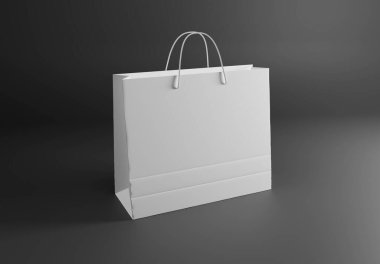 Siyah Mockup 'ta boş bir alışveriş çantası. Kabzalı ve yumuşak gölgeli kağıt torba. 3B görüntüleme