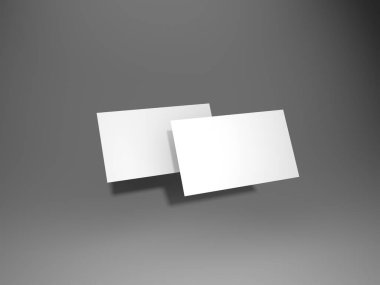 Beyaz Mockup 'ta yüzen iki kartvizit. Boş Amerikan kartviziti. 3B görüntüleme