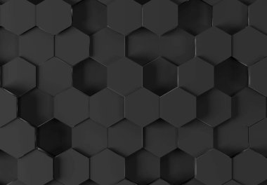 Siyah parlak altıgen arka plan deseni. Soyut altıgen parlak dokular. 3B görüntüleme