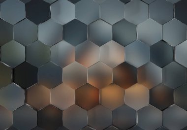 Gri ve parlak altıgen arkaplan deseni. Soyut altıgen parlak dokular. 3B görüntüleme