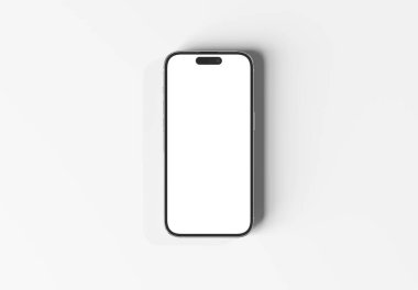 PARIS - Fransa 1 Eylül 2023: Yeni çıkan Apple akıllı telefonu, Iphone maksimum 14 profesyonel gümüş renkli gerçekçi 3D görüntüleme, gölge ve beyaz arkaplan üzerinde yansıması olan ön ekran mobil modeli