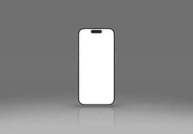 PARIS - Fransa - 27 Şubat 2024: Apple akıllı telefonu, Iphone 15 maksimum gümüş rengi. Gri 3D görüntüleme üzerinde cep telefonu modeliName