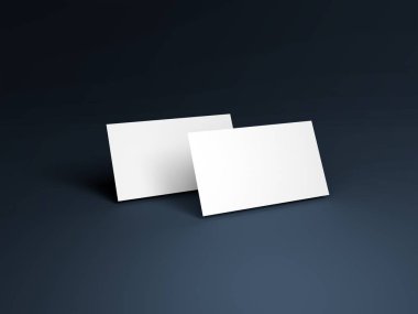 Koyu mavi arka planda iki kartvizit Mockup. Boş kartvizit
