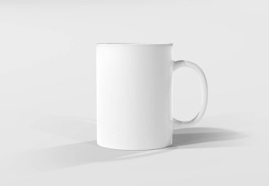 Beyaz arka planda izole edilmiş kupa modeli. Boş kahve fincanı şablonu. 3B görüntüleme