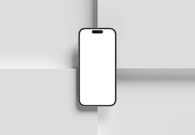 PARIS - Fransa - 20 Mart 2025 Apple akıllı telefonu, maksimum 16 profesyonel gümüş rengi. Cep telefonu modeli beyaz kare ekranda. 3d oluşturma