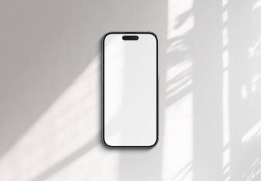 PARIS - Fransa - 20 Mart 2025 Apple akıllı telefonu, maksimum 16 profesyonel telefon. Beyaz yüzeyde yumuşak gölgeli cep telefonu modeli. 3d oluşturma