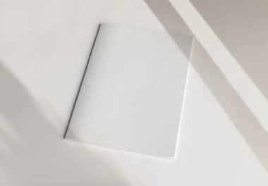 Yumuşak gölgeli dergi kapağı Mockup. Beyaz arkaplanda boş bir katalog şablonu. 3B görüntüleme
