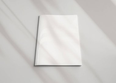 Yumuşak gölgeli dergi kapağı Mockup. Beyaz arkaplanda boş bir katalog şablonu. 3B görüntüleme