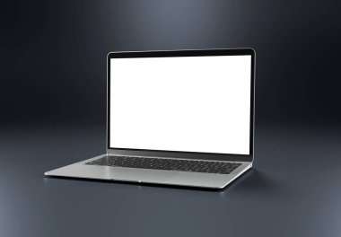PARIS - Fransa - 20 Mart 2025: Apple Macbook Air gümüş rengi. 3D dizüstü bilgisayar modellemesi siyah arkaplanda izole edildi