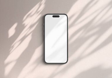 PARIS - Fransa - 20 Mart 2025 Apple akıllı telefonu, maksimum 16 profesyonel telefon. Beyaz yüzeyde yumuşak gölgeli cep telefonu modeli. 3d oluşturma