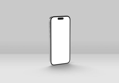 PARIS - Fransa - 20 Mart 2025 Apple akıllı telefonu, maksimum 16 profesyonel telefon. Gri yüzeyde modern cep telefonu modeli duruyor. 3d oluşturma