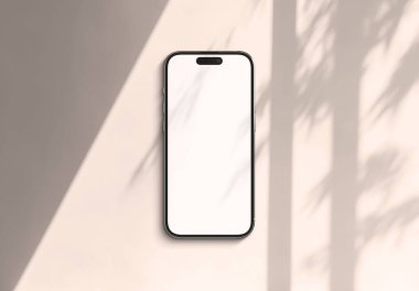 PARIS - Fransa - 20 Mart 2025 Apple akıllı telefonu, maksimum 16 profesyonel telefon. Beyaz yüzeyde yumuşak gölgeli cep telefonu modeli. 3d oluşturma