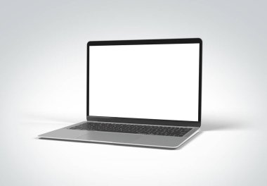 PARIS - Fransa - 20 Mart 2025: Apple Macbook Air gümüş rengi. 3d dizüstü bilgisayar modellemesi beyaz arkaplanda izole edildi