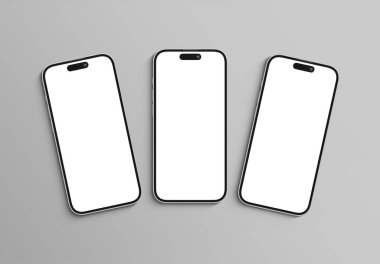 PARIS - Fransa - 20 Mart 2025 Apple akıllı telefonu, maksimum 16 profesyonel telefon. Gri arkaplanda üç cep telefonu modeli var. 3d oluşturma