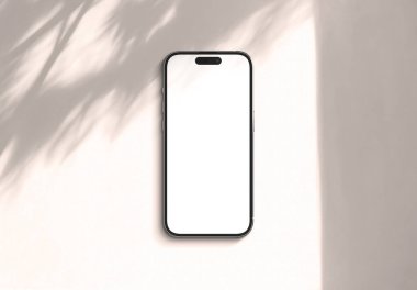 PARIS - Fransa - 20 Mart 2025 Apple akıllı telefonu, maksimum 16 profesyonel telefon. Beyaz yüzeyde yumuşak gölgeli cep telefonu modeli. 3d oluşturma