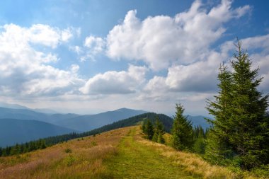 Beautiful summer landscape in mountains and blue sky with clouds