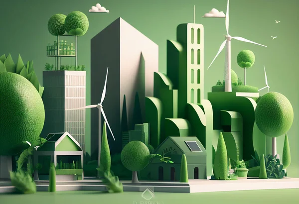現代都市世界における緑のエネルギー源のイラスト ストック画像
