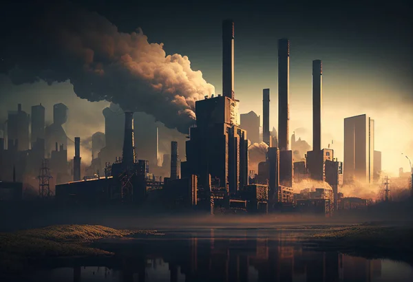 Znečišťující Průmysl Vypouští Svůj Odpad Vzduchu Suchozemských Vodách — Stock fotografie