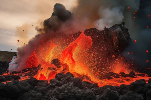 活発な火山の噴火を爆発させ — ストック写真