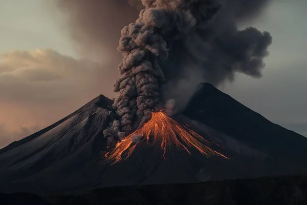 stock image smoke and lava coming out of an erupting volcano