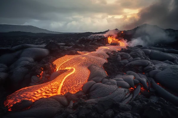 Rivier Van Lava Van Een Uitbarstende Vulkaan Stockfoto