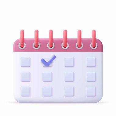 İşaretli 3d takvim atama simgesi. Planlama konsepti. Yıl başı konsepti. 3D görüntüleme. Vektör illüstrasyonu