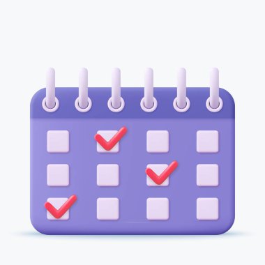 İşaretli 3d takvim atama simgesi. Planlama konsepti. Yıl başı konsepti. 3D görüntüleme. Vektör illüstrasyonu