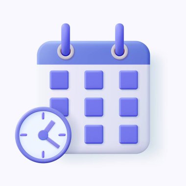 3d Takvim simgesi. Çizgi film tasarımı için saat minimumu. Planlama konsepti. Yıl başı konsepti. İnternet sitesi afişi. 3D görüntüleme. Vektör illüstrasyonu