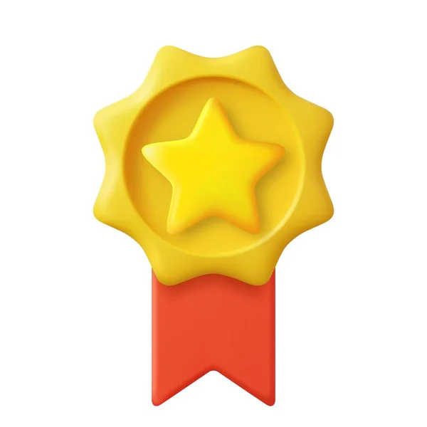 Medalla Ganadora Con Estrella Cinta Estilo Minimalista Dibujos Animados Calidad — Vector de stock