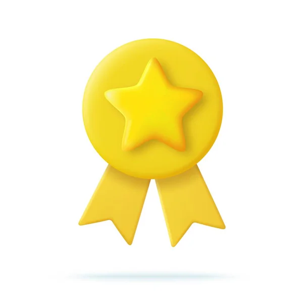 Winnaar Medaille Met Ster Lint Cartoon Minimale Stijl Premium Kwaliteit — Stockvector