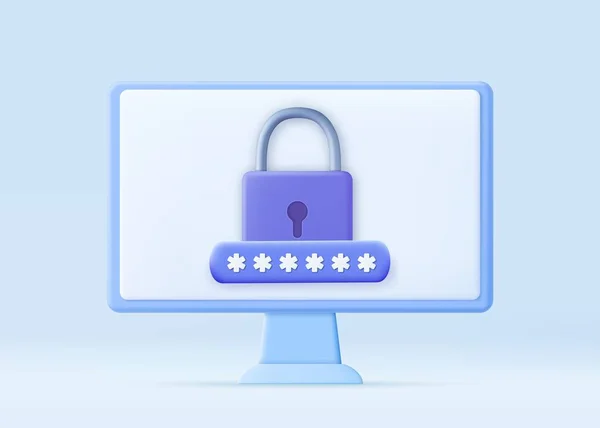 Οθόνη Υπολογιστή Κλειδαριά Ασφάλεια Προσωπικών Δεδομένων Απόδοση Εικονογράφηση Διανύσματος — Διανυσματικό Αρχείο