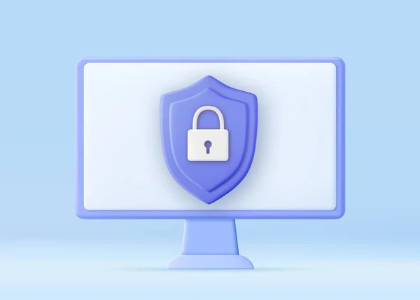 3D网络安全技术的概念 个人资料保障 数据安全保护 带笔记本电脑和防护罩的网站标题 3D渲染 矢量说明 — 图库矢量图片
