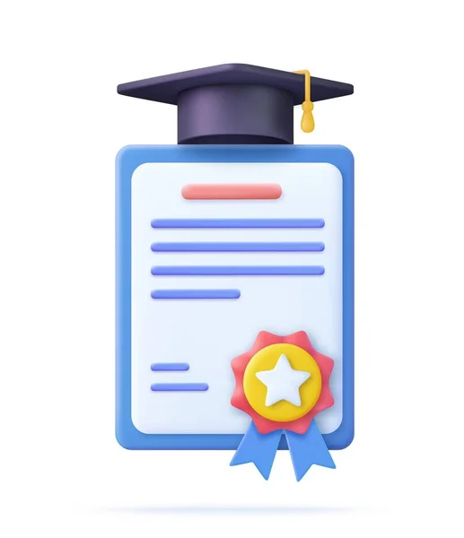 Verwezenlijking Toekenning Subsidie Diploma Concepten Diploma Uitreiking Certificaat Met Beker — Stockvector
