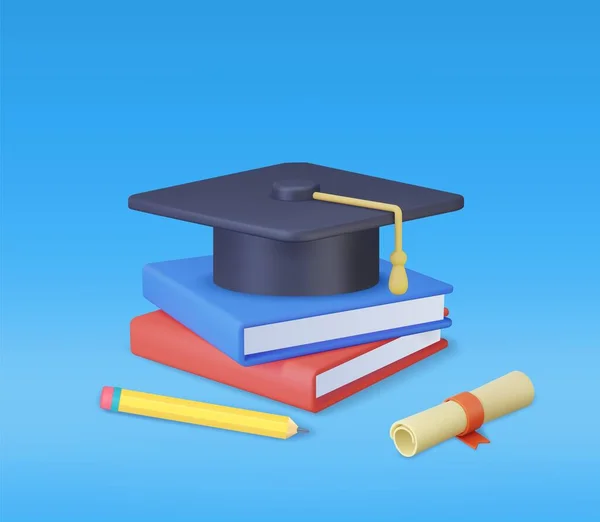 Graduatie Cap Boek Diploma Onderwijsconcept Terug Naar School Banner Design — Stockvector