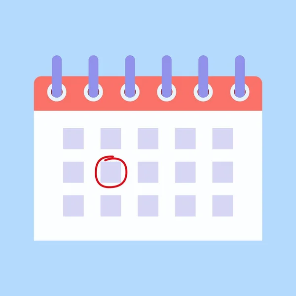 Ημερολόγιο Υπενθύμιση Ημερομηνία Σπιράλ Εικονίδιο Και Κόκκινο Κύκλο Στυλ Απλό — Διανυσματικό Αρχείο