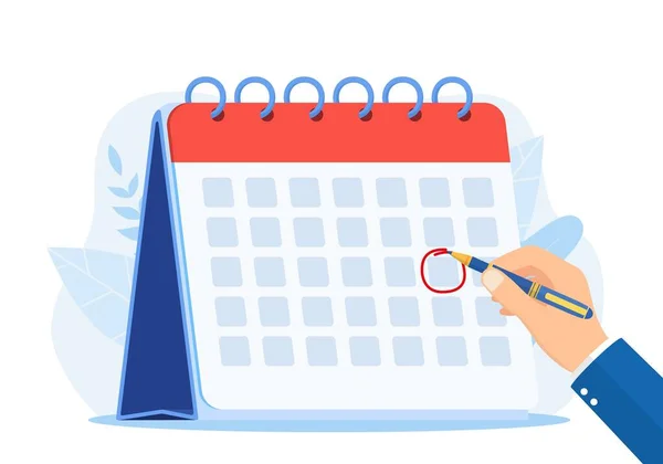 Datum Kalendáře Zakroužkované Ručním Mužem Zaokrouhlená Událost Kalendářního Data Značky — Stockový vektor