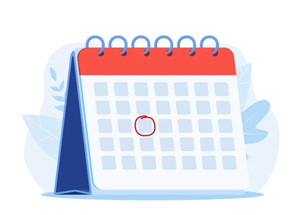 カレンダーリマインダ日付スパイラルアイコンと赤丸 スタイルシンプルなカレンダー 重要な日の概念をマークします 平型ベクトルイラスト — ストックベクタ