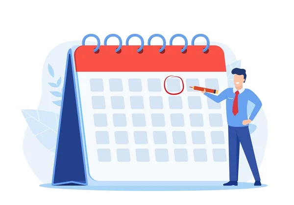 Männlicher Kreis Datum Auf Kalenderplanung Wichtige Angelegenheit Zeitmanagement Und Deadline — Stockvektor