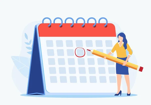 Female Circle Date Auf Kalenderplanung Wichtige Angelegenheit Zeitmanagement Und Deadline — Stockvektor