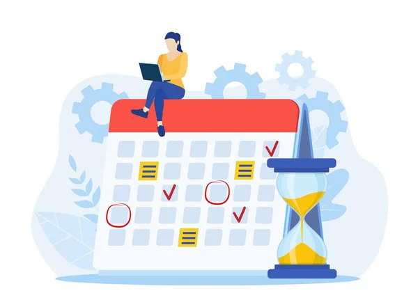 計画スケジュール ビジネスイベント カレンダーのコンセプト プロジェクト管理 作業時間制限 タスクの期限 期限通知 計画戦略と時間管理 平型ベクトルイラスト — ストックベクタ
