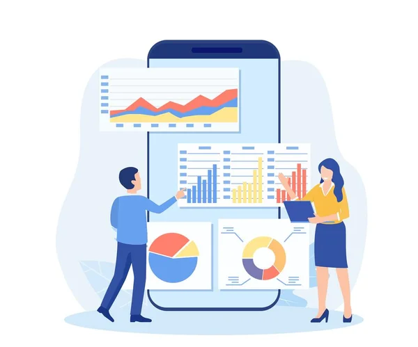 Data Analytics Dashboard Business Finance Rapport Zakenmensen Die Werken Voor — Stockvector
