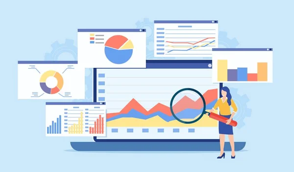 Data Analytics Dashboard Business Finance Rapport Zakenmensen Die Werken Voor — Stockvector