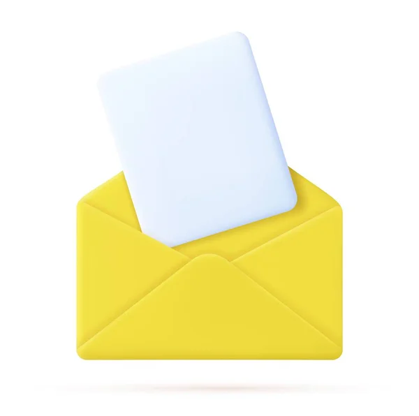 Render Open Mail Enveloppe Avec Icône Documents Papier Mouche Isolé — Image vectorielle