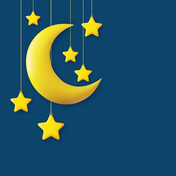 Luna Abstracta Media Luna Con Estrellas Colgantes Medio Mes Estrellas — Vector de stock