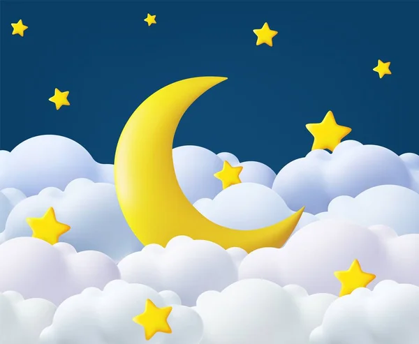 God Natt Drøm Banneret Blanke Skyer Mørk Himmelbakgrunn Med Gullmåne – stockvektor