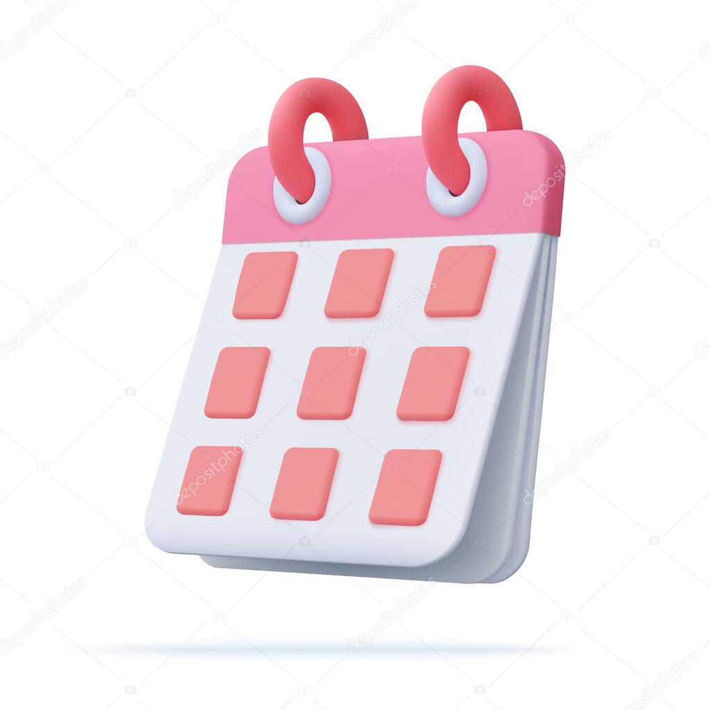 3d Calendar assignment icon. Planning concept. Day month year time concept. 3d rendering. Vector illustration