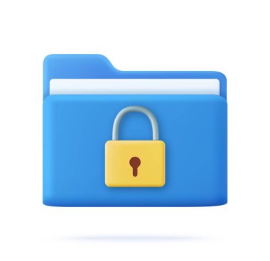 Kilitli 3D Dizin. Kişisel veri güvenliği kavramı. Gizli bilgi. Dosya yönetimi. Veritabanı arşivi. 3D görüntüleme. Vektör illüstrasyonu