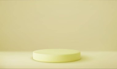 3D parlak yuvarlak kaide podyumu. Arkaplan ilanlarına ya da web sayfalarına eklenebilir. Lüks ürün reklamcılığı için podyum. 3D görüntüleme. Vektör illüstrasyonu