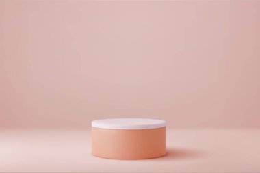 3D parlak yuvarlak kaide podyumu. Arkaplan ilanlarına ya da web sayfalarına eklenebilir. Lüks ürün reklamcılığı için podyum. 3D görüntüleme. Vektör illüstrasyonu